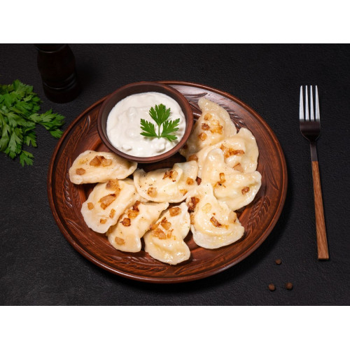 Potato pierogy (varenyky) with bacon crisps – Pierogy (varenyky)